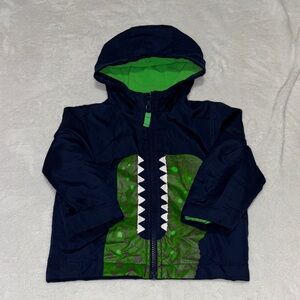 Carters Navy Blue Hooded Jacket with Green Dinosaur Design 18 months